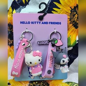 Hello Kitty and Kuromi Pink Keychain Set